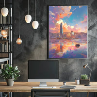 Modern Cityscape Sunset Poster: Hong Kong Skyline Art