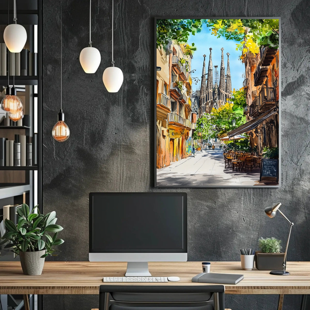 Spain Barcelona Sagrada Familia Street View City Poster