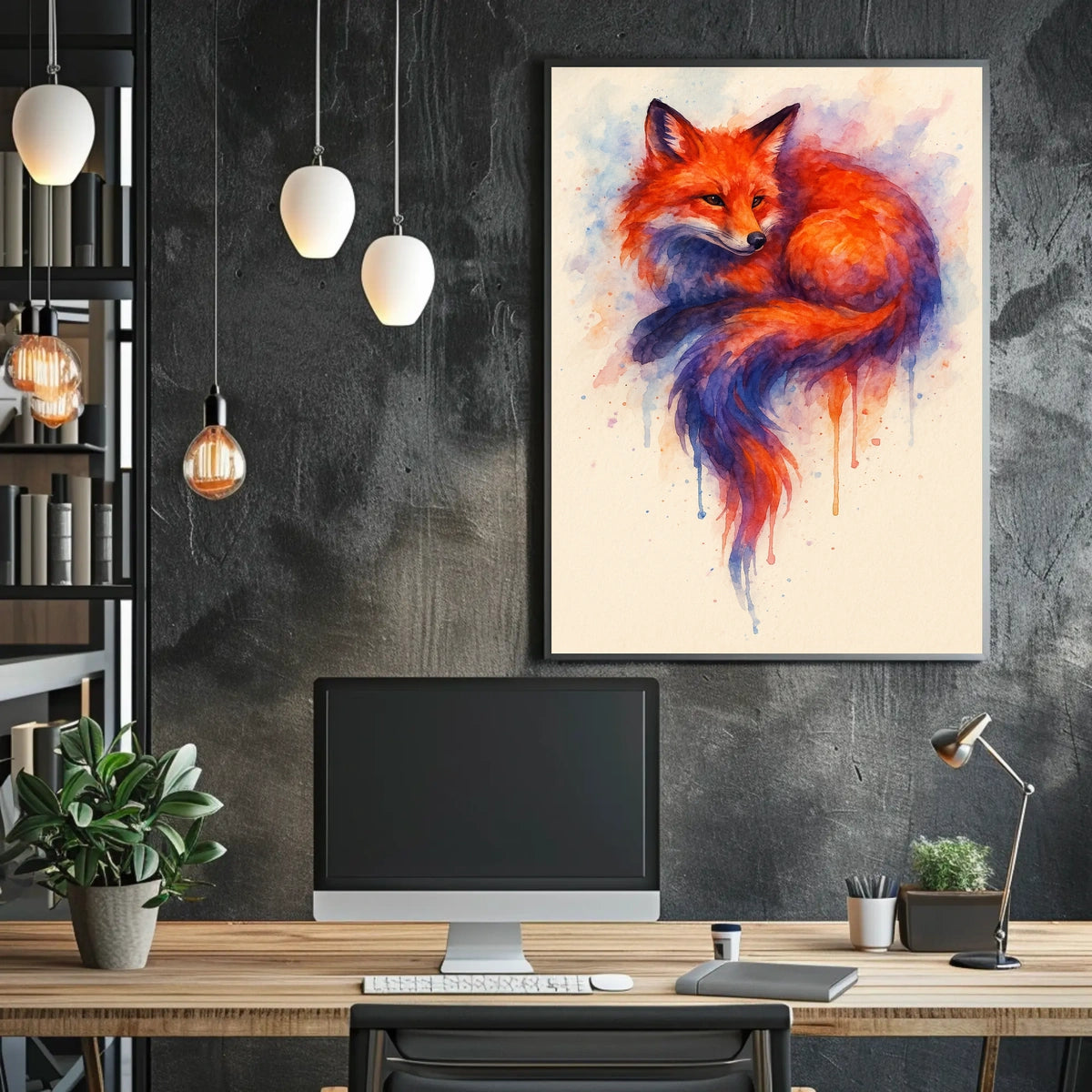 Vibrant Fox in Watercolor Poster