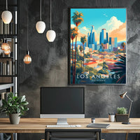 Vibrant Los Angeles Cityscape Illustration Travel Poster
