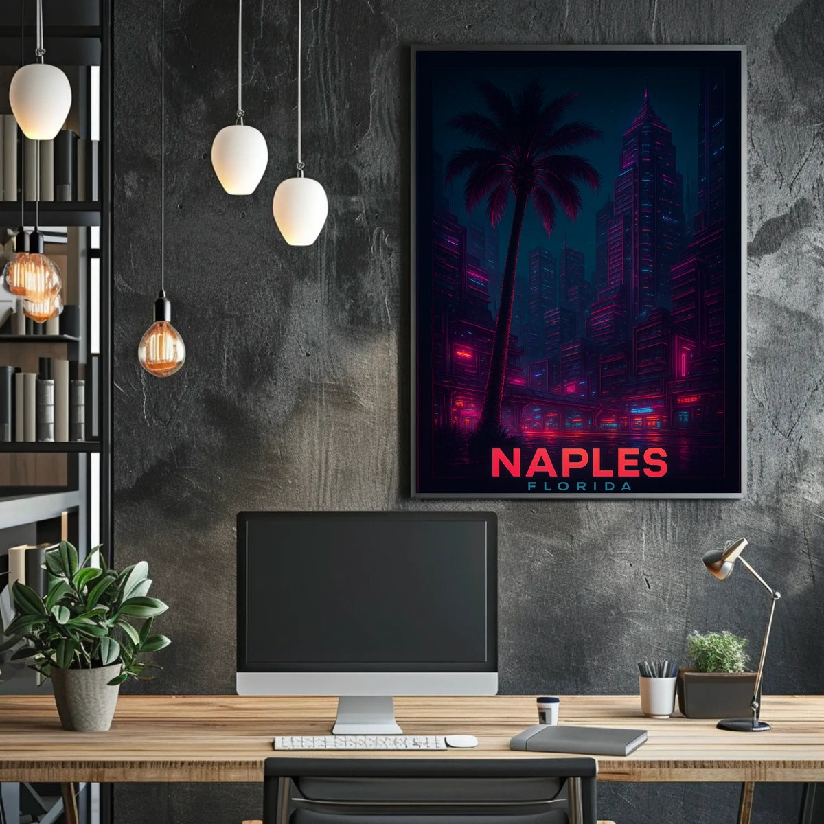 Naples Florida Neon Night Art Poster