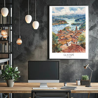 Guatapé Colombia Watercolor Scenic Travel Poster PosterGoat