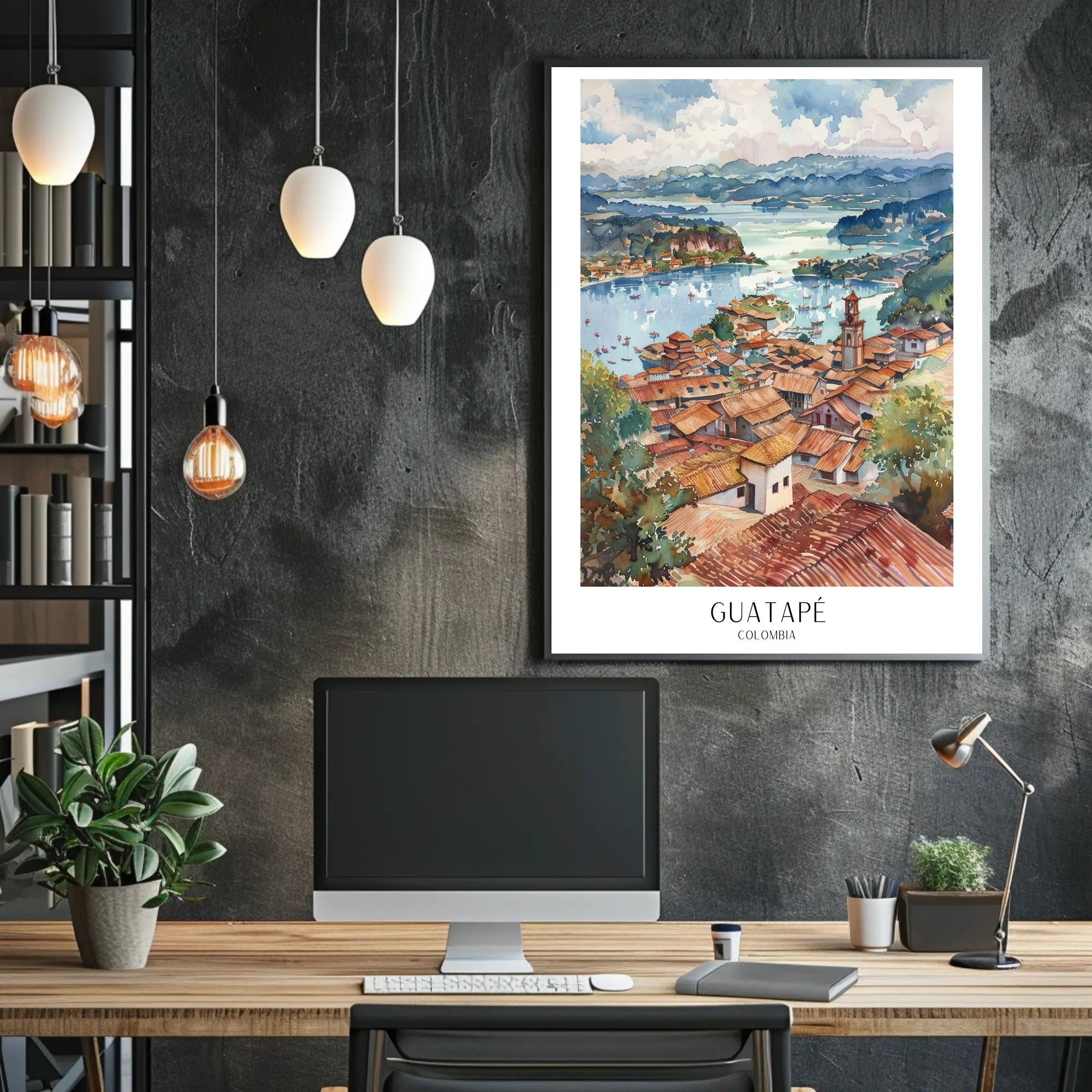 Guatapé Colombia Watercolor Scenic Travel Poster PosterGoat