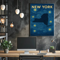 New York City Starry Night Skyline Poster Modern Wall Art