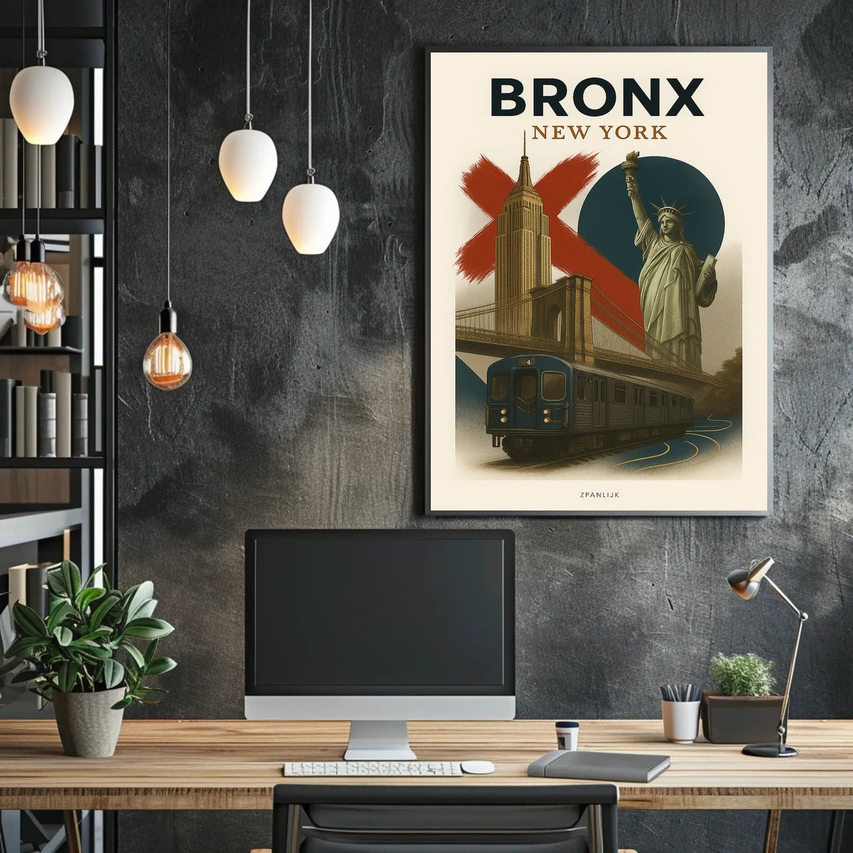 New York City Bronx Cityscape Poster Vintage Wall Art