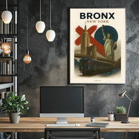 New York City Bronx Cityscape Poster Vintage Wall Art