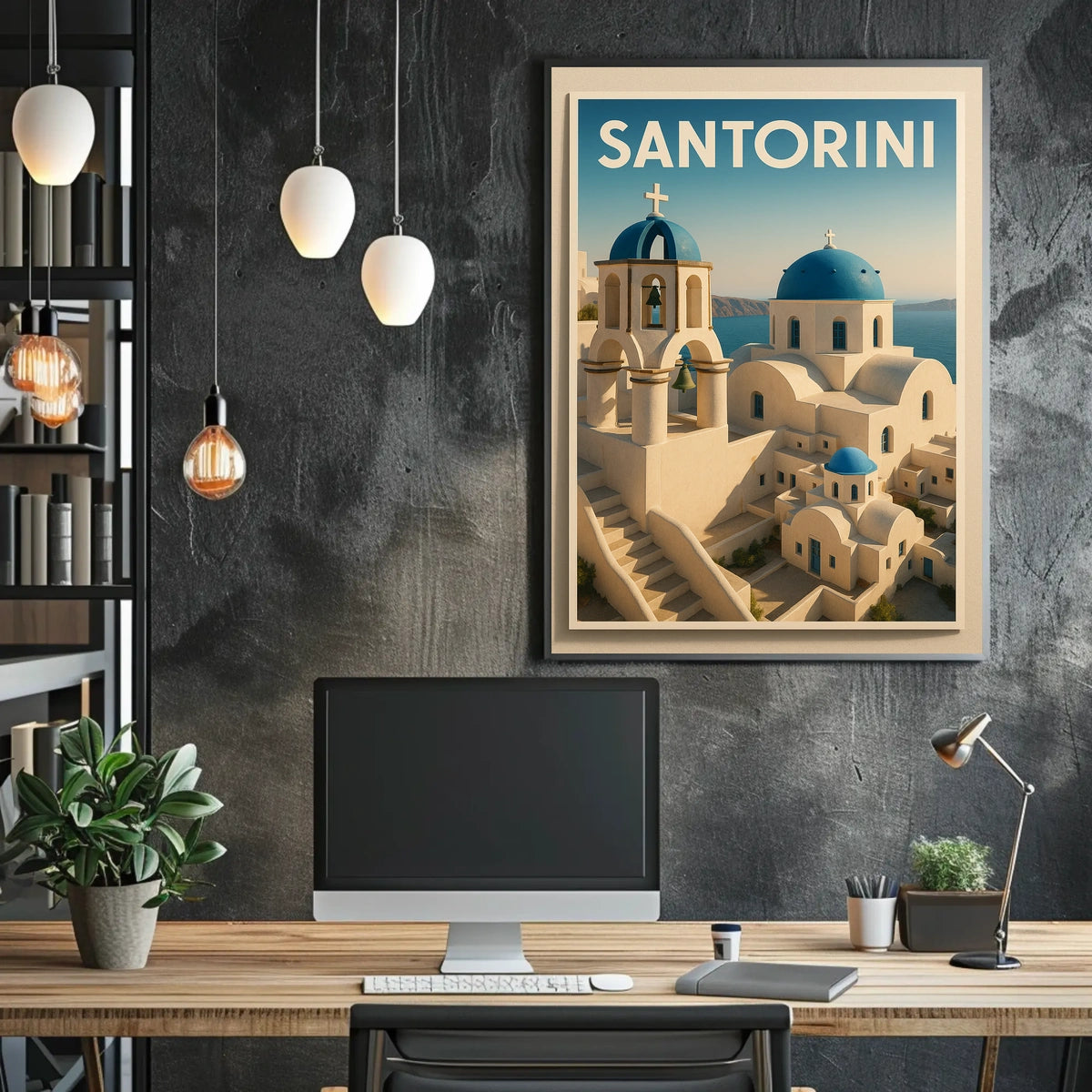 Santorini Greece Modern Travel Poster
