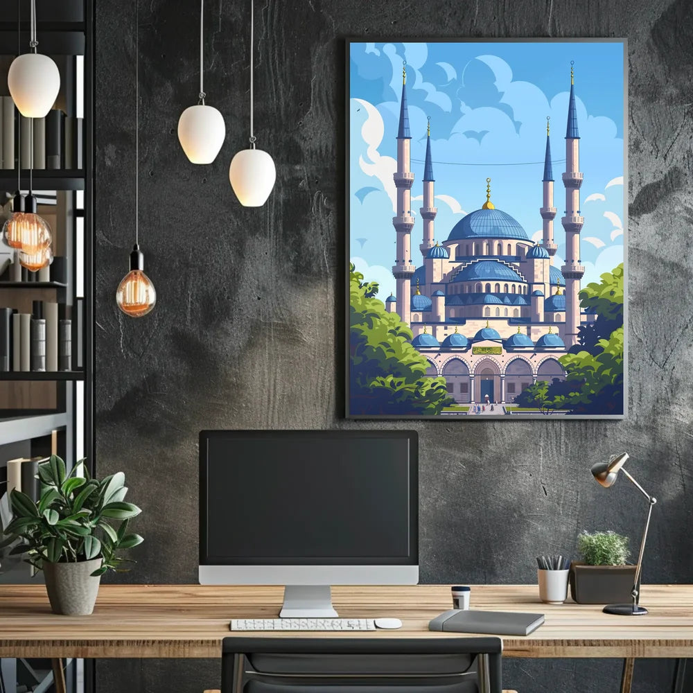 Grand Mosque Vector Art: Vibrant Islamic Heritage Poster