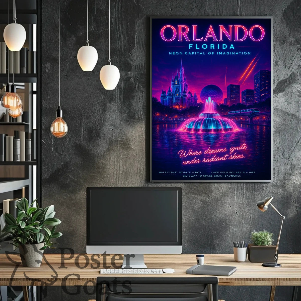 Orlando's Futuristic Neon Dreamscape: Urban Cityscape Poster