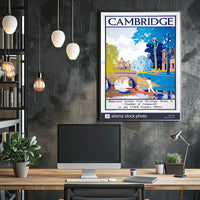 Vintage Cambridge Travel Scene with Punting on the River Travel Poster PosterGoat