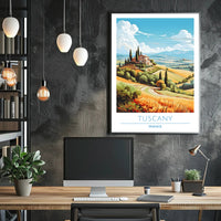 Tuscany Countryside Vintage Travel Poster: Serene Italian Landscape