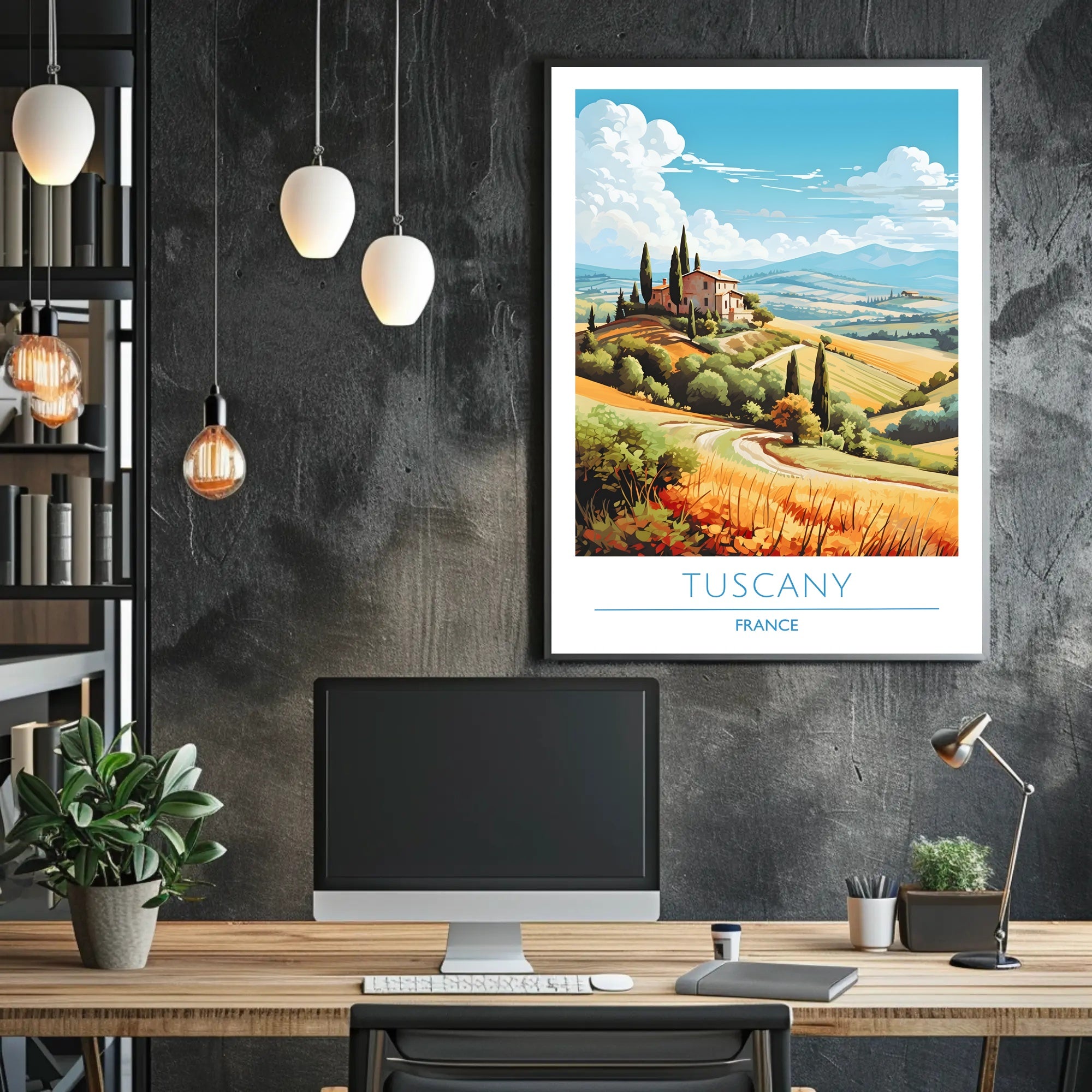 Tuscany Countryside Vintage Travel Poster: Serene Italian Landscape