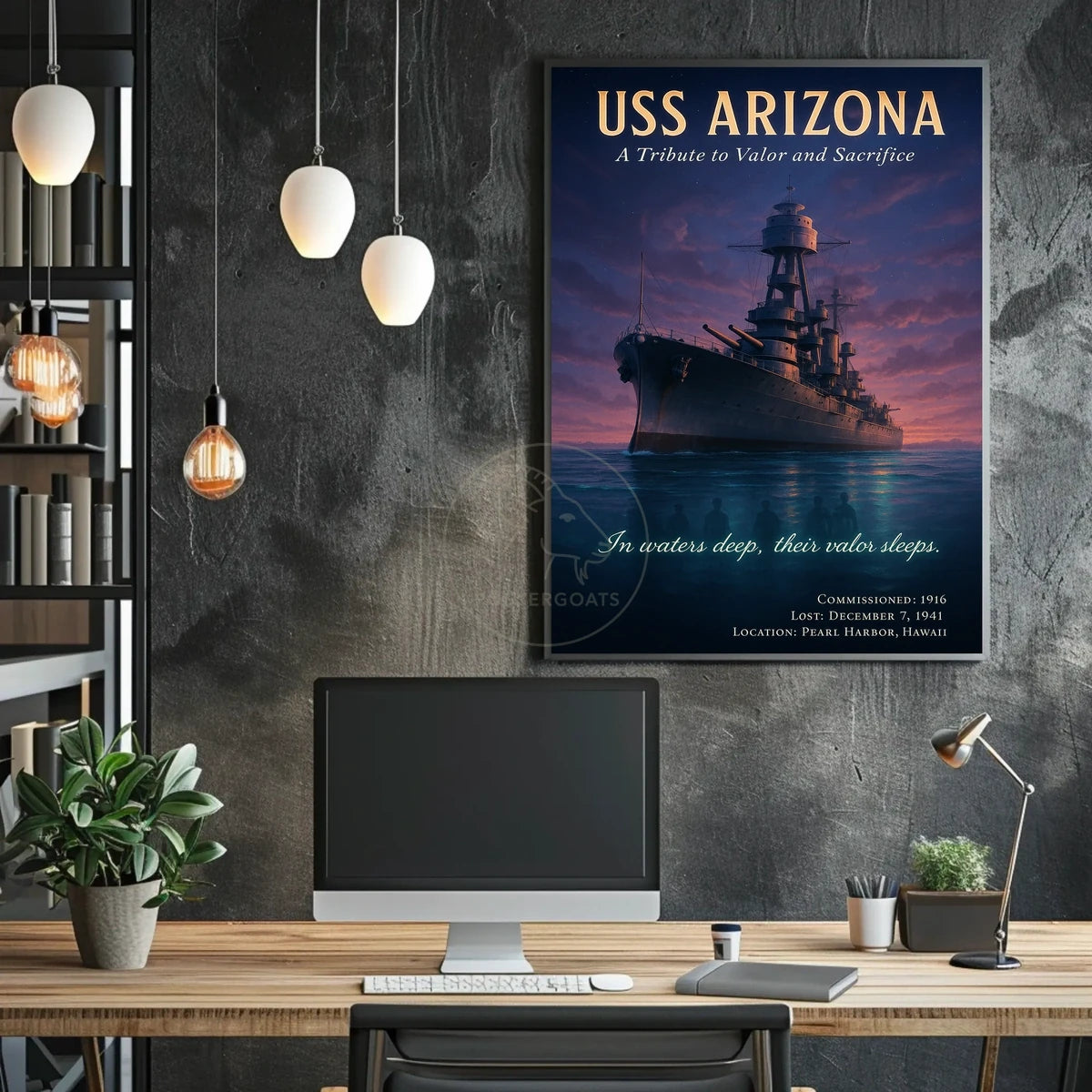 USS Arizona WWII Tribute: Valor Amidst Sunset - WWII Poster