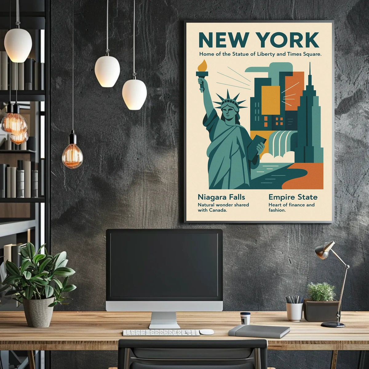 New York Icons Poster Modern Travel City Skyline Wall Art