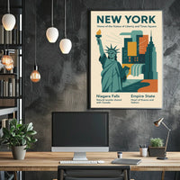 New York Icons Poster Modern Travel City Skyline Wall Art