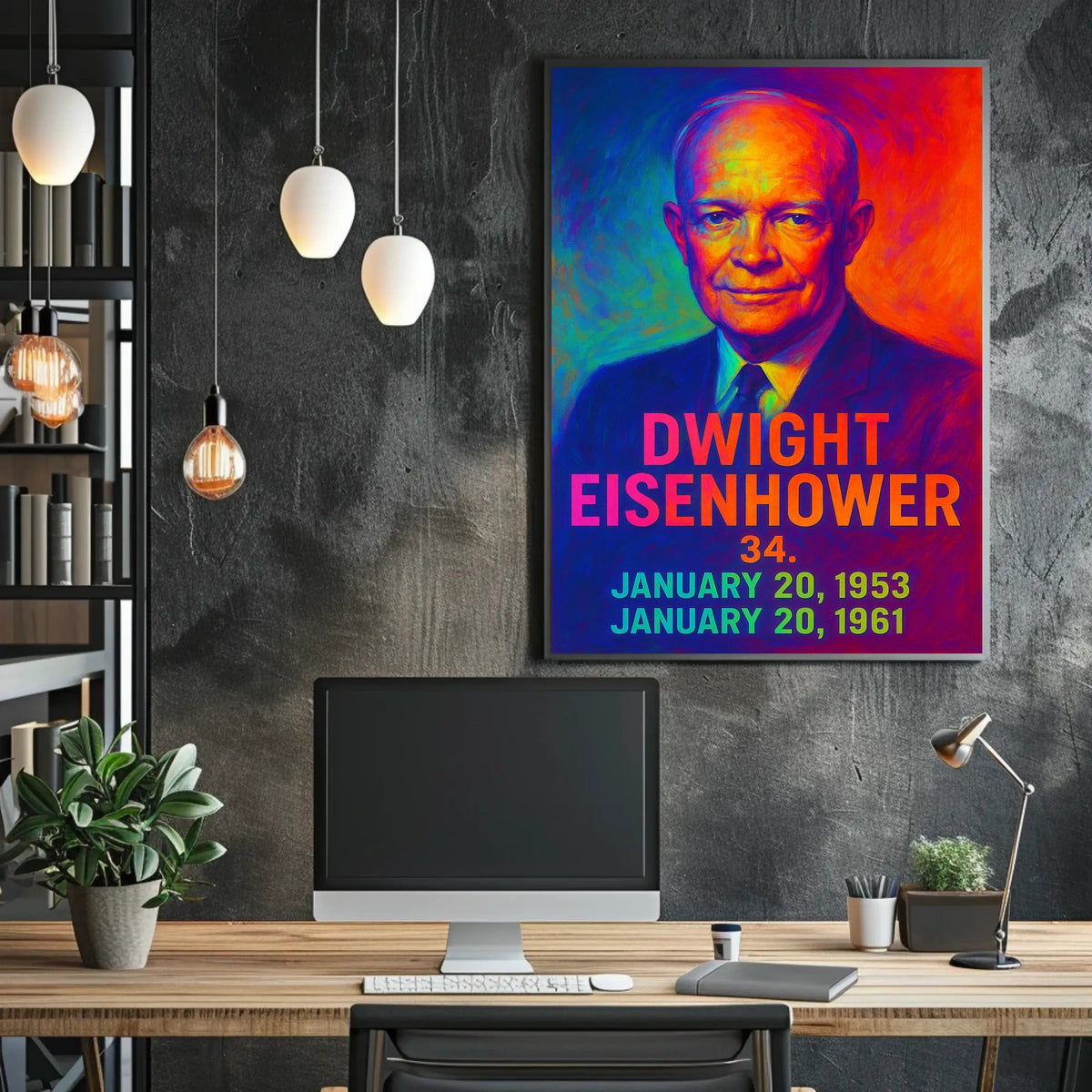 Dwight D. Eisenhower 34th President of the United States Neon Gradient Overlay Poster