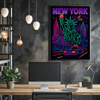 New York Neon Nightlife Cityscape Poster Modern Wall Art