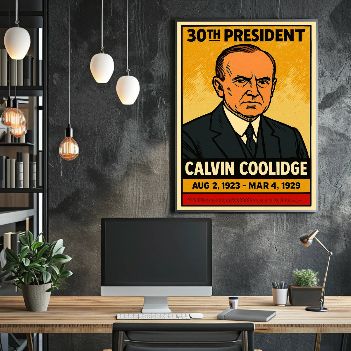 Calvin Coolidge 30th President of the United States Inked Comic Style Poster