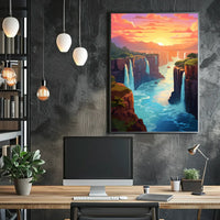Majestic River Gorge Sunset Landscape Art Poster
