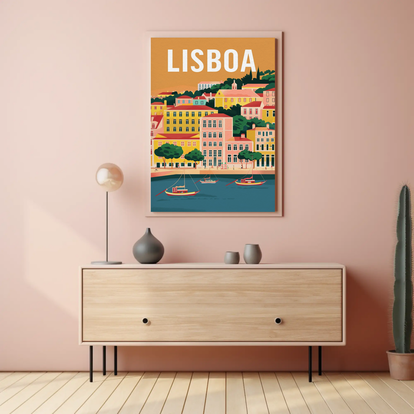 Lisbon Colorful Coastal Cityscape Portugal Print Travel Poster