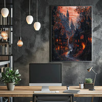 Mysterious Gothic Fantasy Village Medieval Art Poster