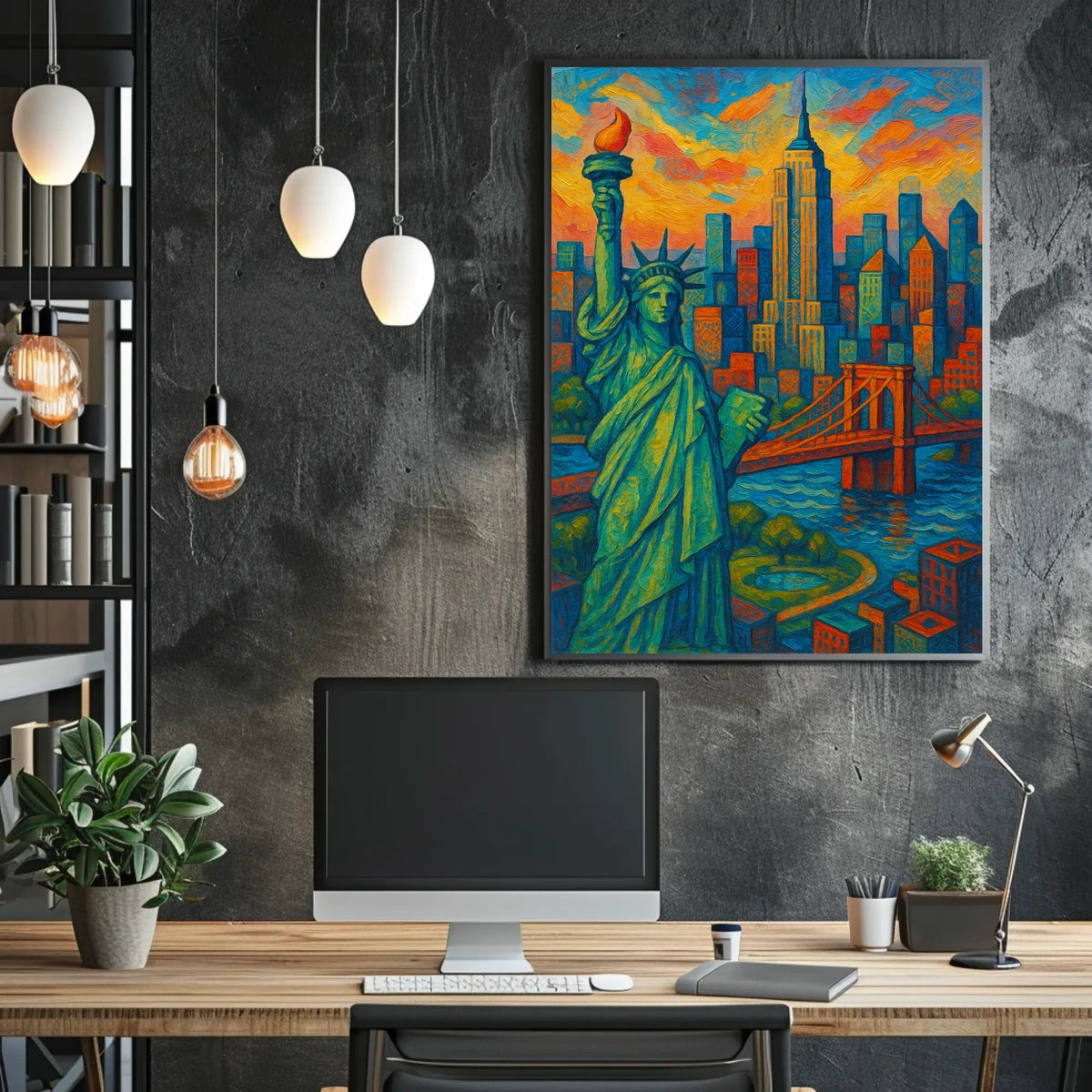 New York City Skyline Poster Impressionistic Wall Art