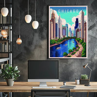 Chicago Skyline and River Poster