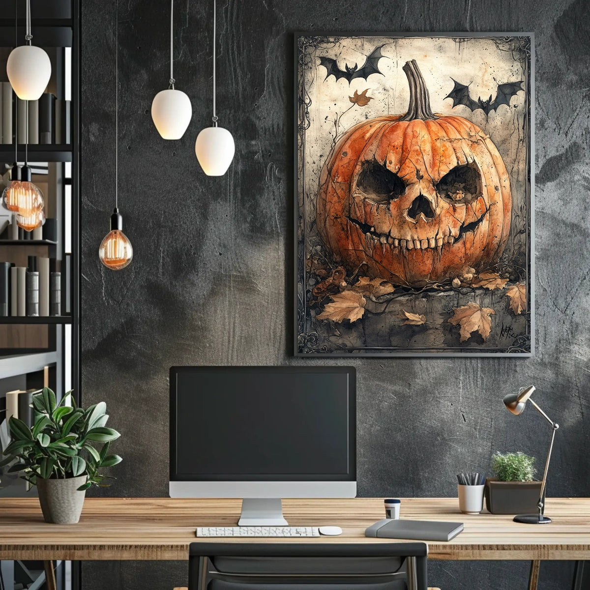 Halloween Jack-o'-Lantern Scene: Artistic, Atmospheric, Fall Vibes Poster