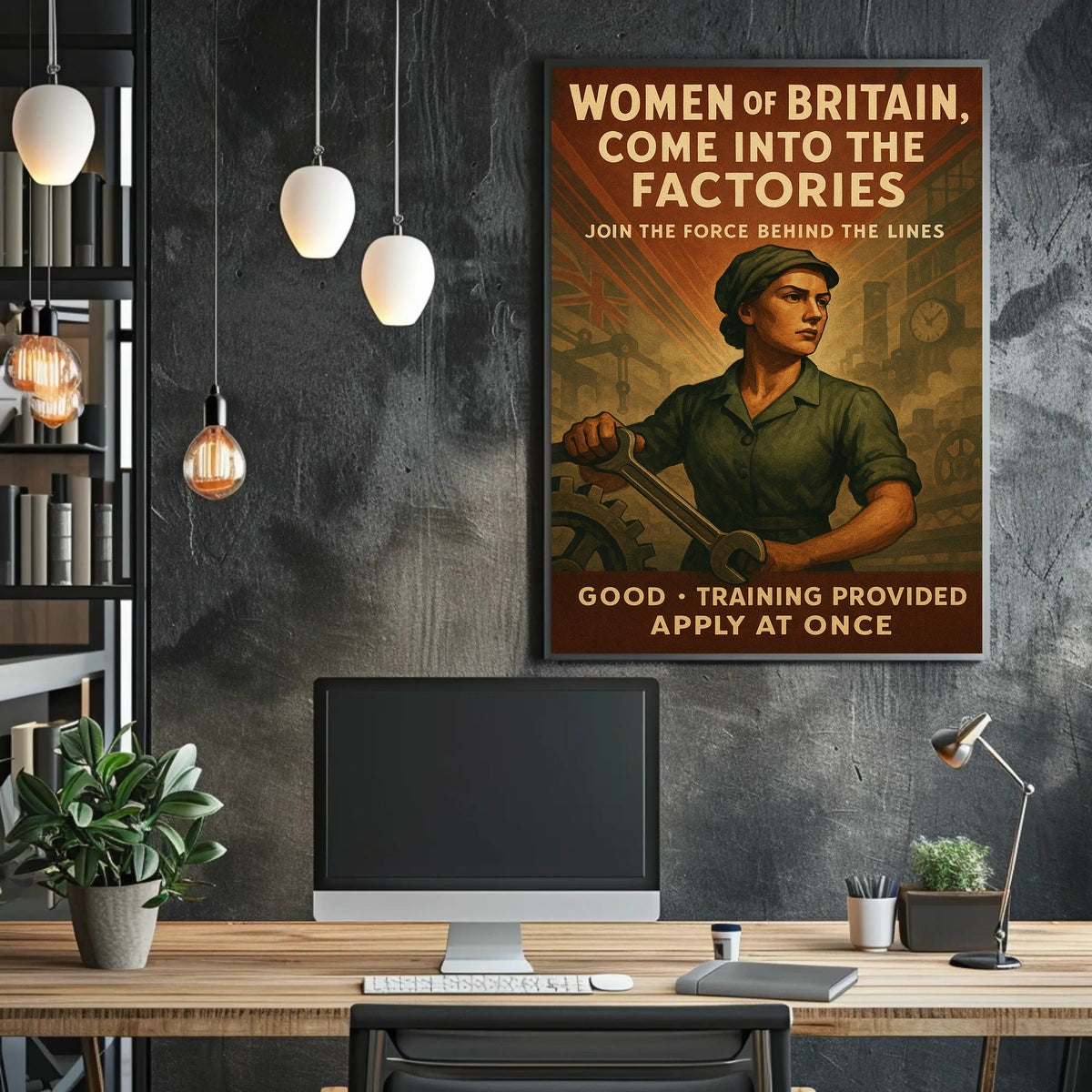 British Women Factory Work Wartime Propaganda Vintage Poster