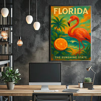 Florida Poster Sunshine State Flamingo Beach Wall Decor