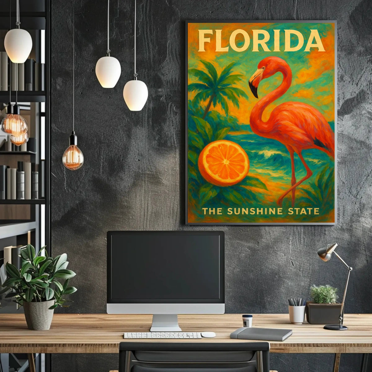 Florida Poster Sunshine State Flamingo Beach Wall Decor
