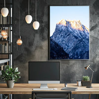 Majestic Dawn: Snow-Covered Mountain Art Poster