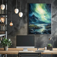Northern Lights Over Majestic Mountains Poster