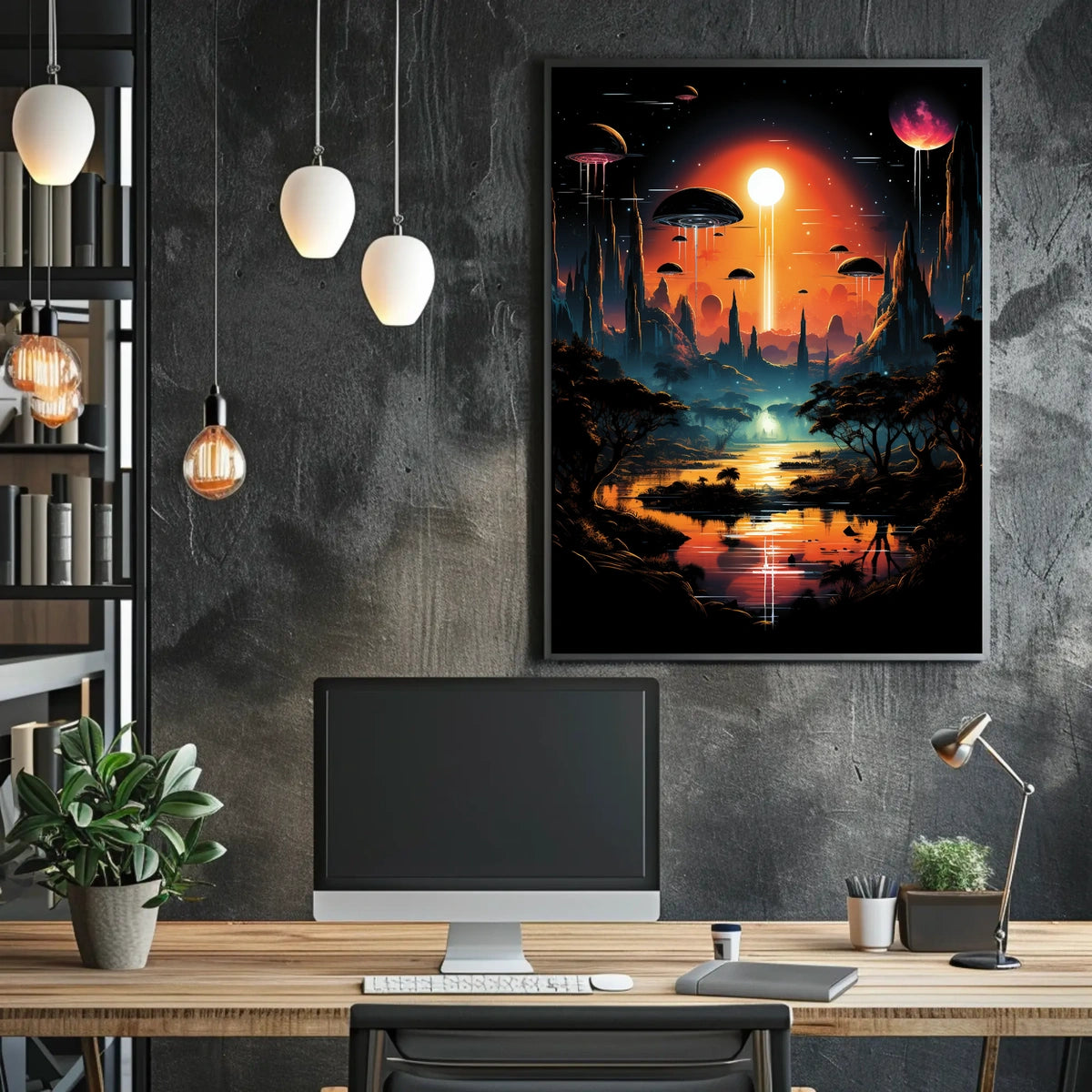 Alien Landscape At Sunset Poster