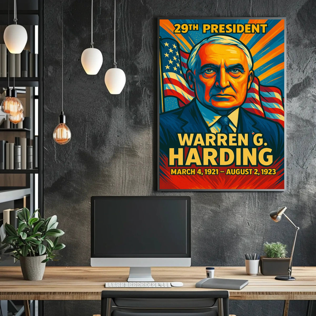 Warren G. Harding 29th President of the United States Colorful Comic Book Style Poster