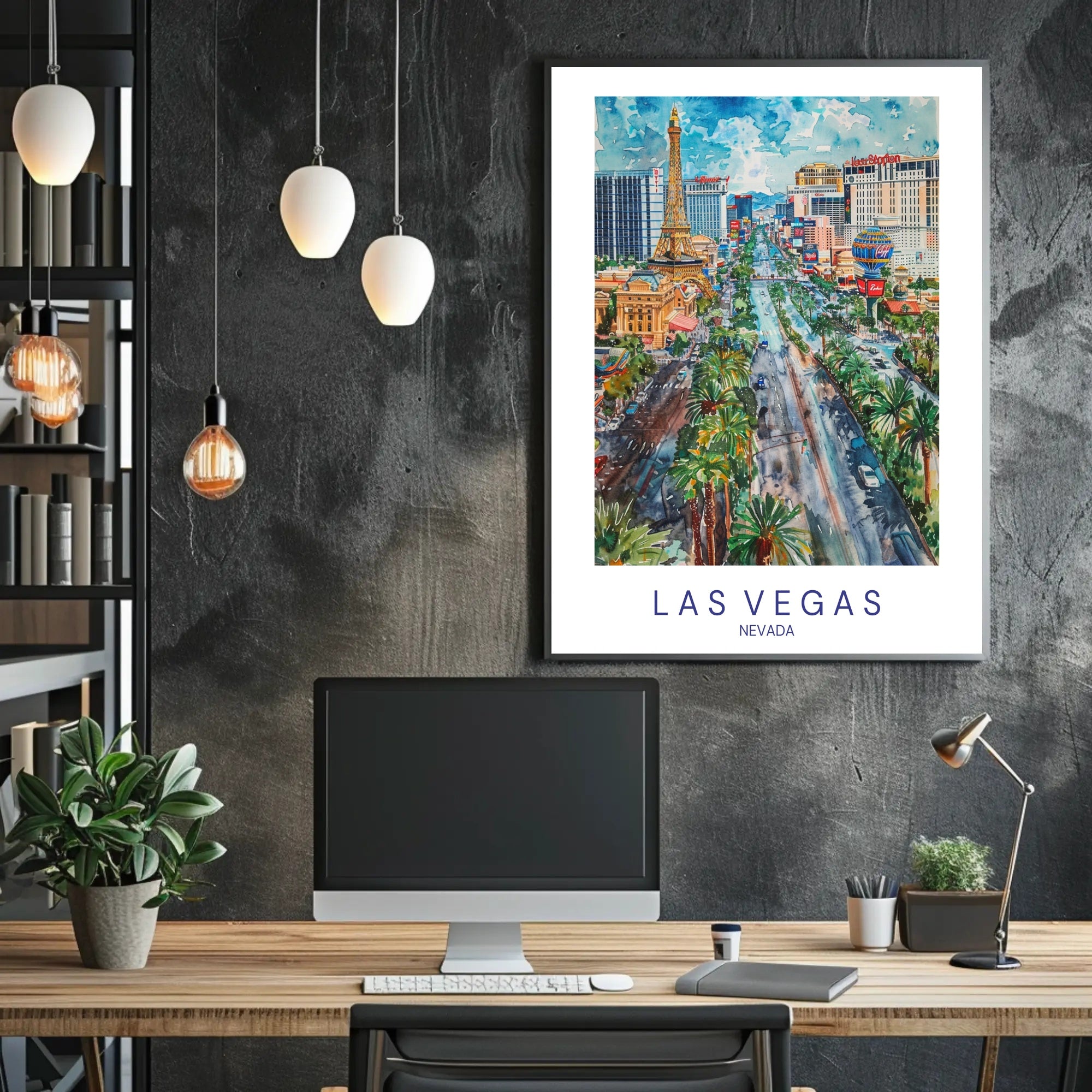 Las Vegas Skyline Watercolor Art Urban or Cityscape Poster PosterGoat