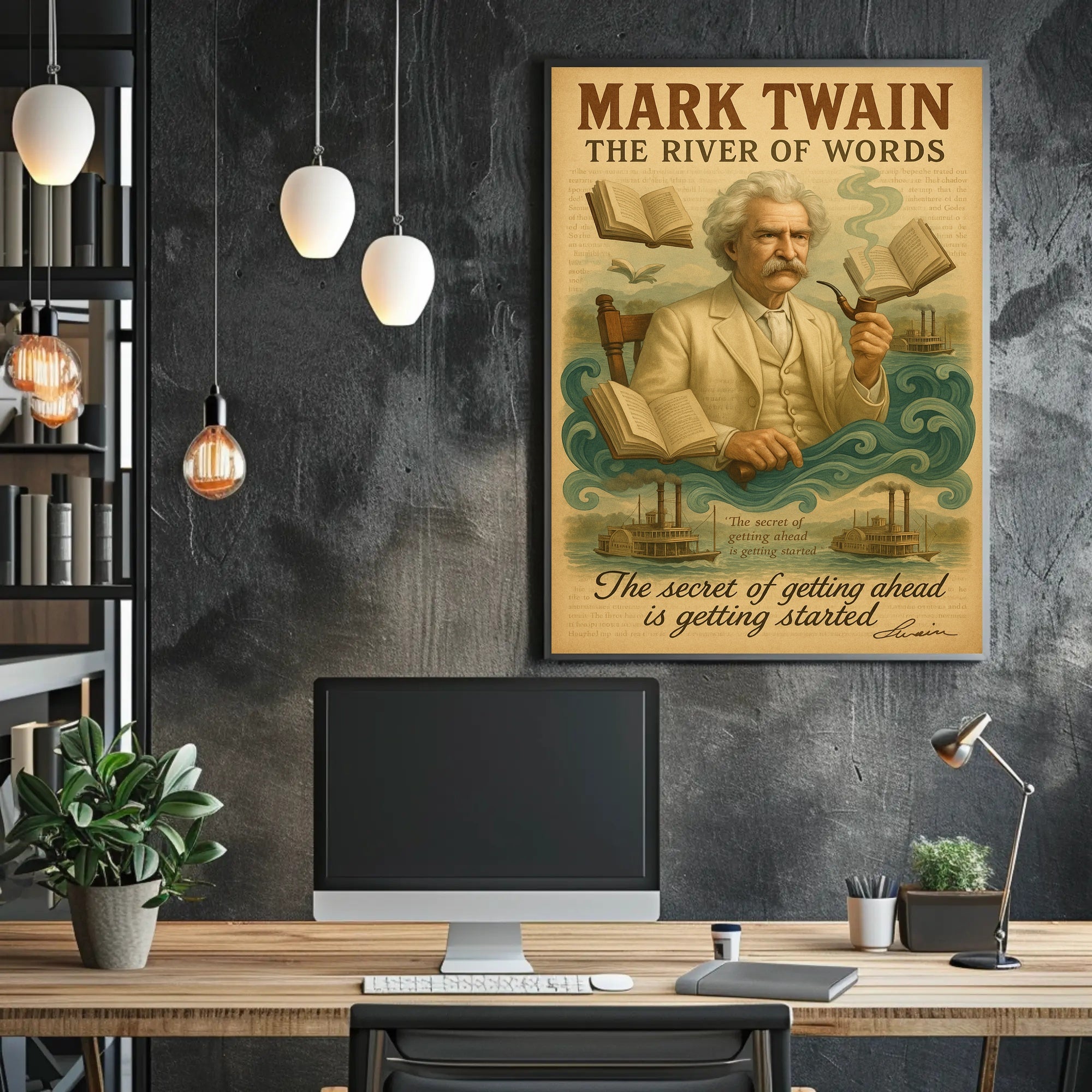 Mark Twain Inspirational River of Words Quote Motivational Poster PosterGoat