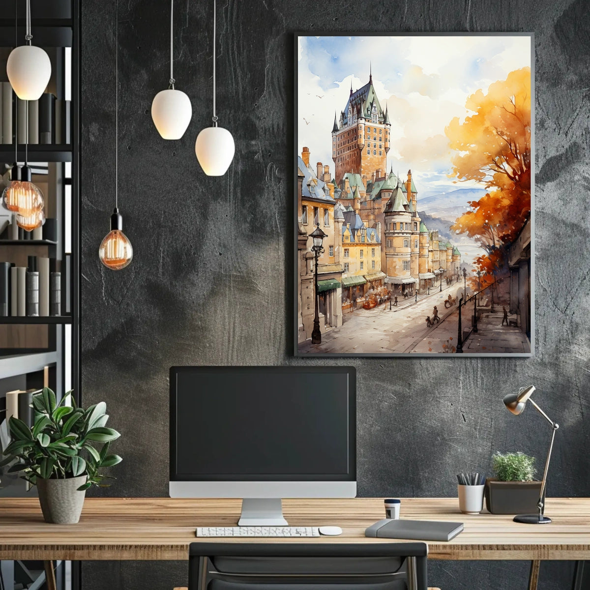 Historic Quebec City Castle European-Style Street Travel Poster