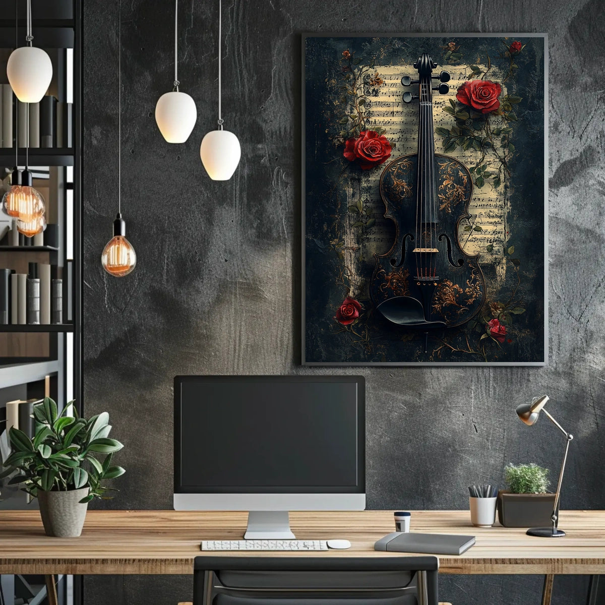 Vintage Violin and Floral Elements Artistic Poster