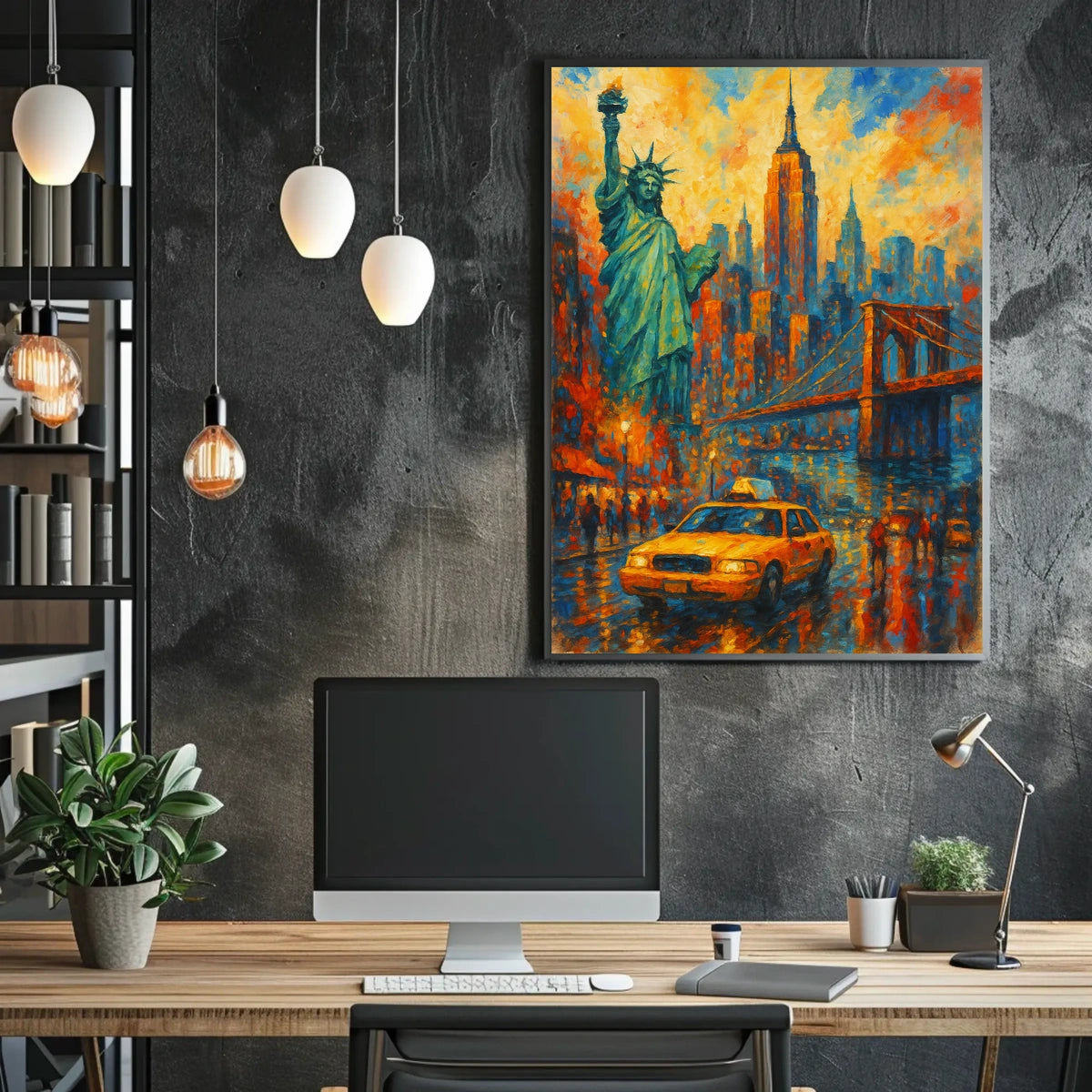 New York City Icons Landmarks Poster Abstract Wall Art
