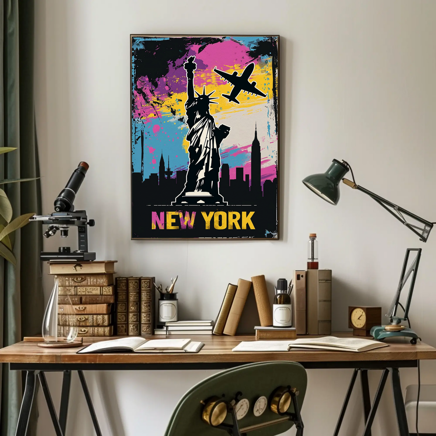 New York Skyline and Statue of Liberty Vintage Style Poster