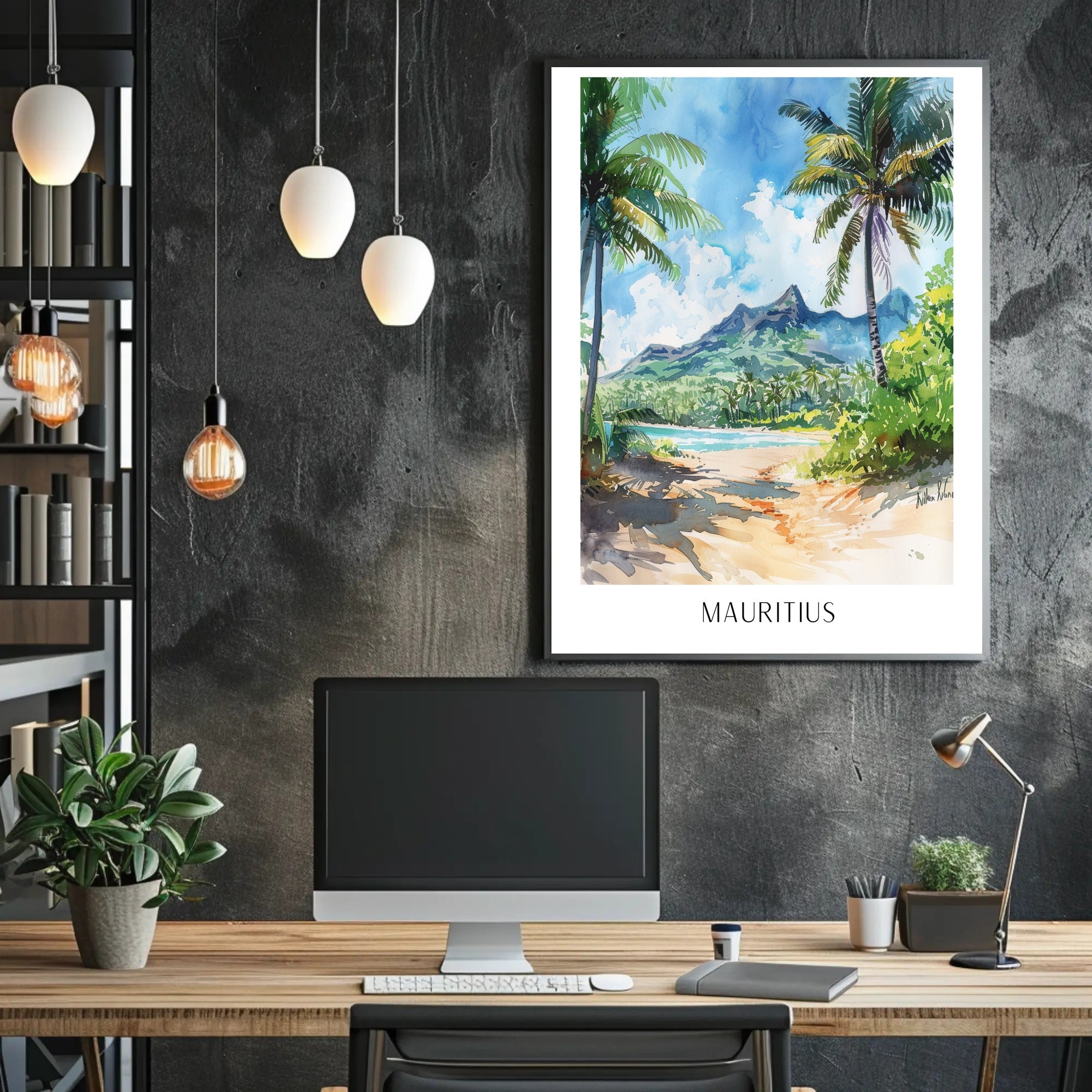 Mauritius Watercolor Landscape Travel Poster PosterGoat