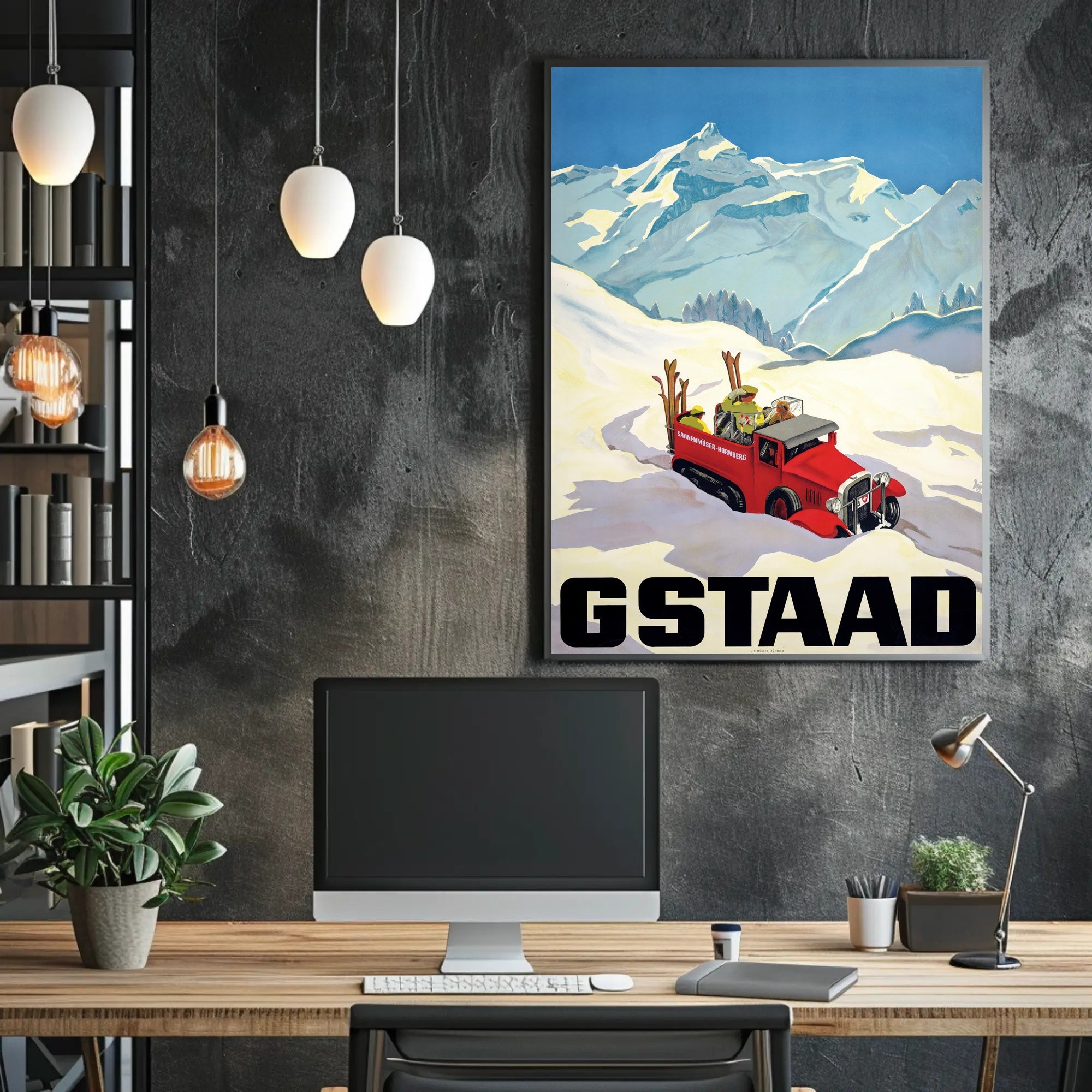 Vintage Winter Adventure in Gstaad Travel Poster PosterGoat