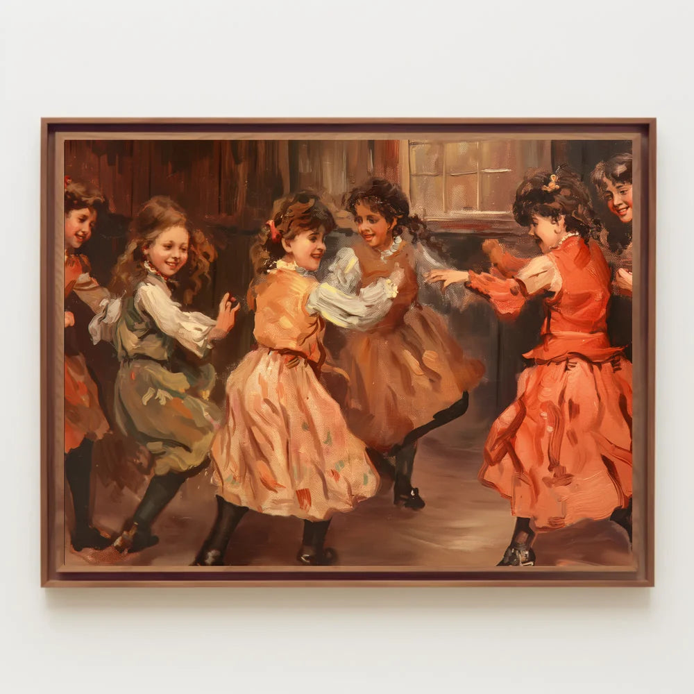 Joyful Vintage Dance Scene Impressionistic Art Poster