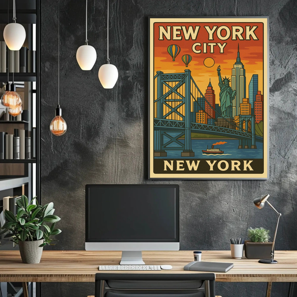 New York Cityscape Poster Vintage Travel Decor Wall Art