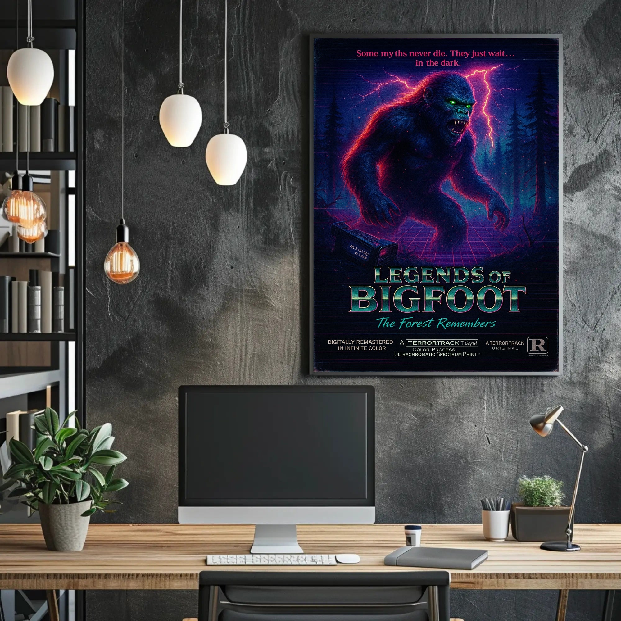 Bigfoot Mystery Forest Dark Neon Fantasy or Mythology Poster