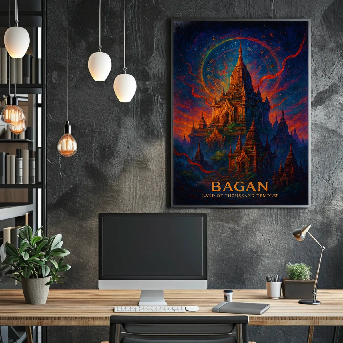 Bagan Mystical Temples Surreal Art Poster Print