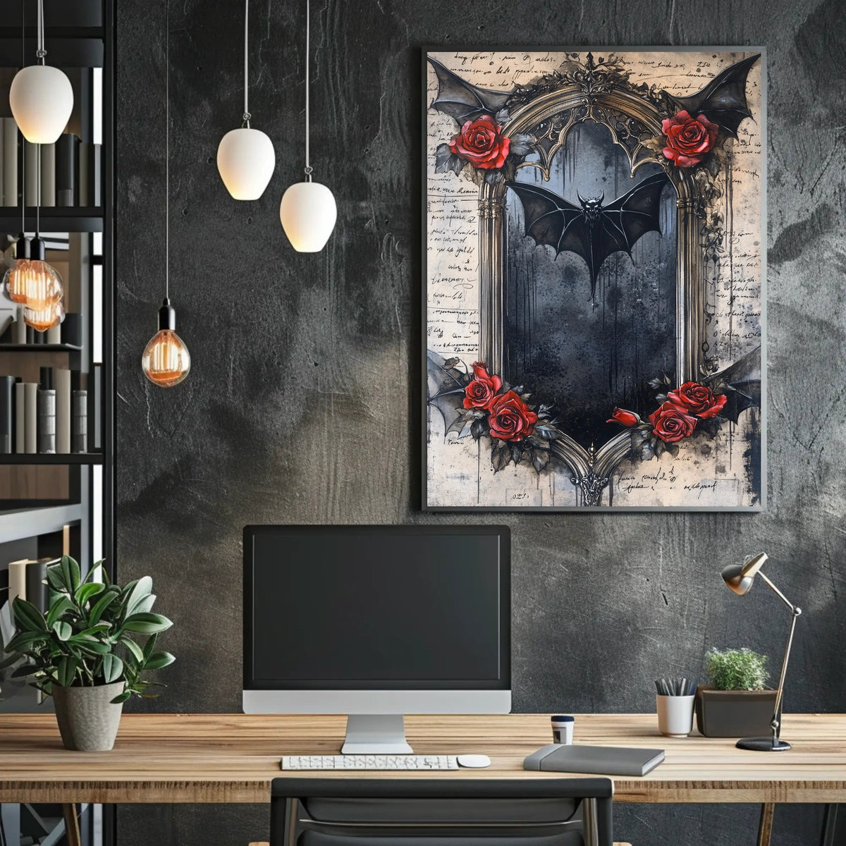Gothic Bat Dark Roses Artistic Pop Culture Poster