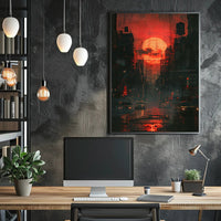 Striking Urban Dusk Cityscape with Cyberpunk Vibes Poster PosterGoat