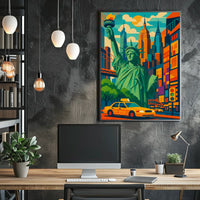 New York City Bright Iconic Urban Poster Vintage Wall Art